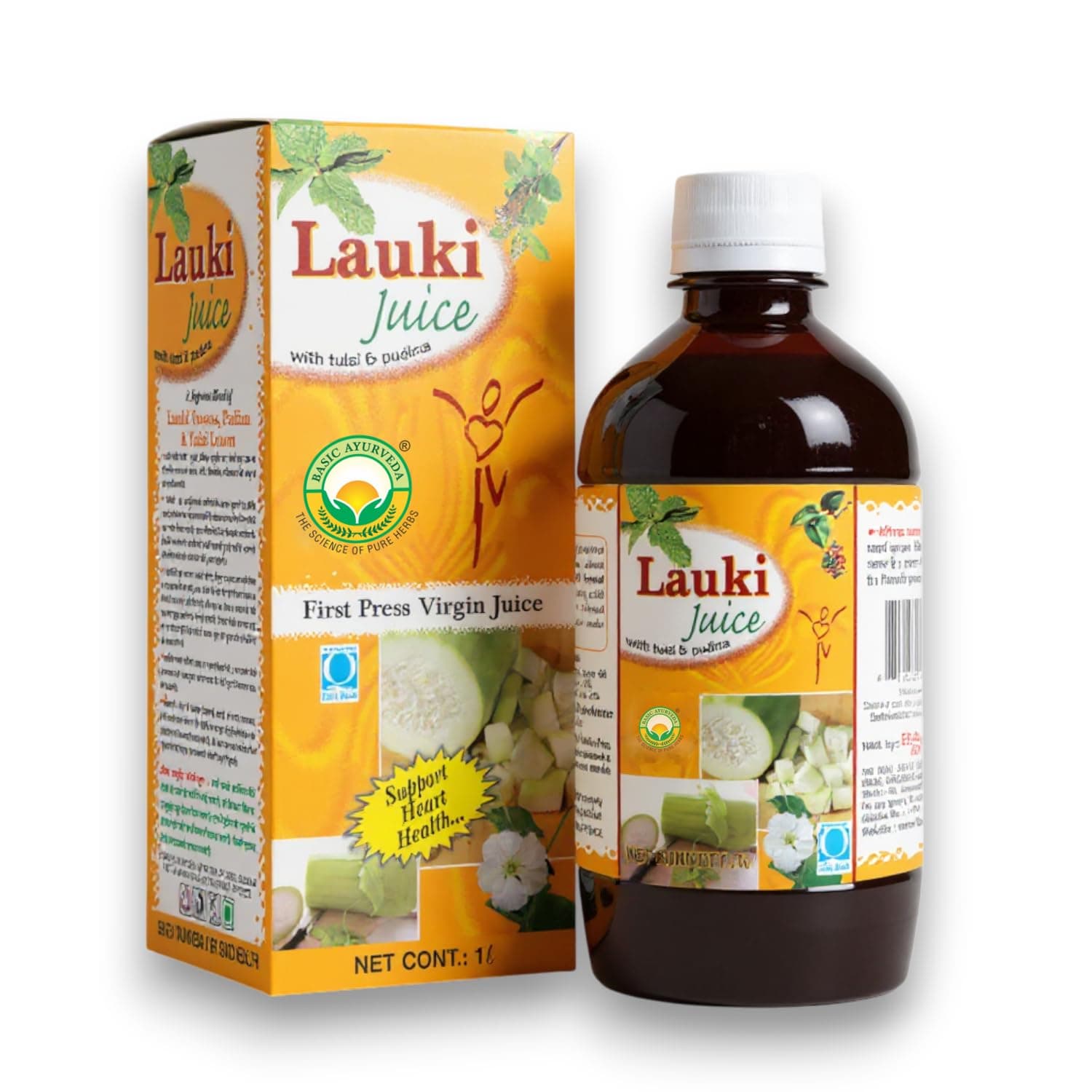 Basic Ayurveda Lauki with Tulsi & Pudina | 1L First Press Virgin Bottle Gourd Blend | Herbal Drink for Hydration, Digestion & Daily Wellness | No Added Preservatives