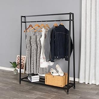 SSS Furniture Clothing Garment Rack with Shelves, Metal Cloth Hanger Rack Stand Clothes Drying Rack for Hanging Clothes, Easy Assemble Clothing Rack for Bedroom or Boutiques(Black)