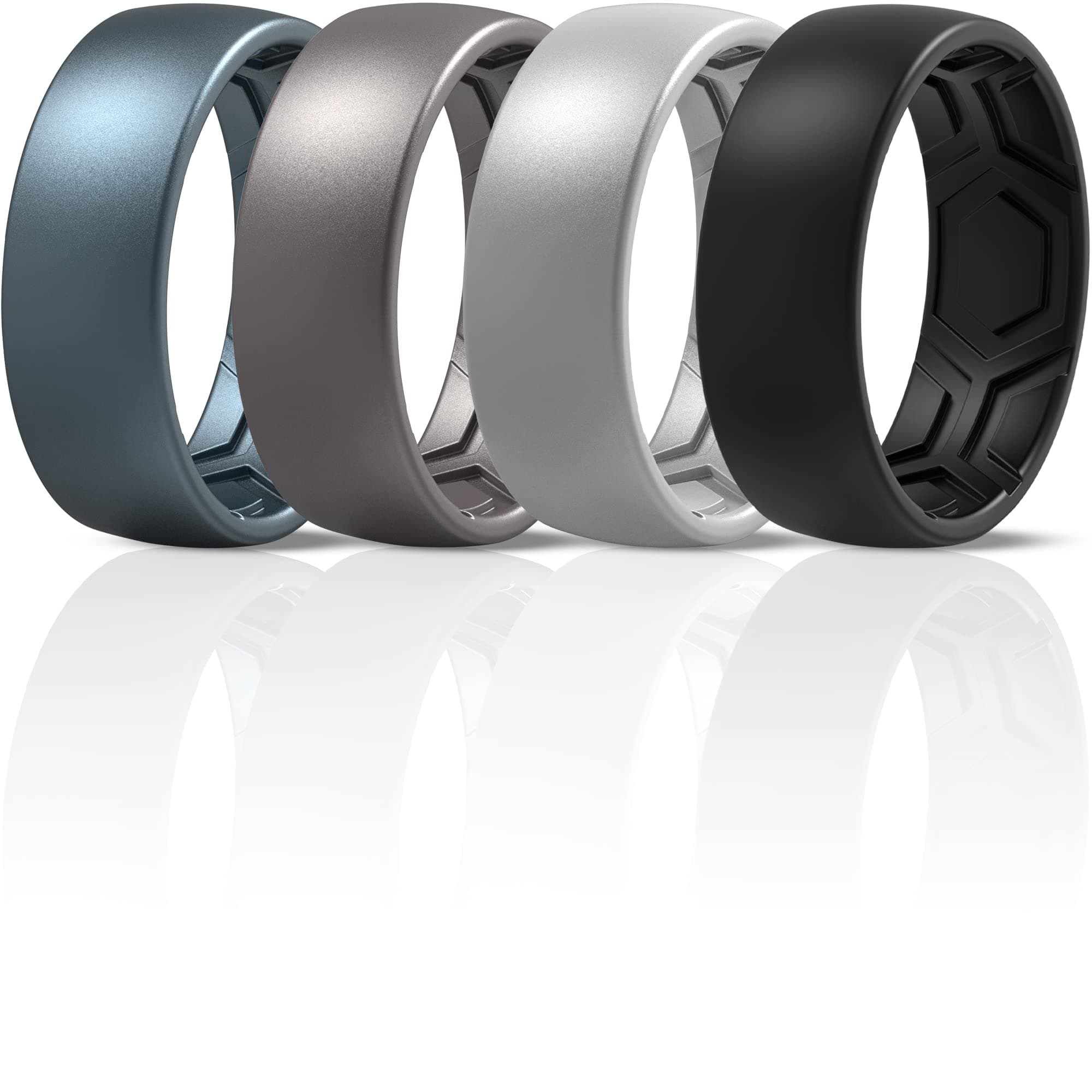 ThunderFit Men's Patterned Silicone Rings, 8mm Wide 2.2mm Thick Rubber Bands,Variety Multipack 1,4,7