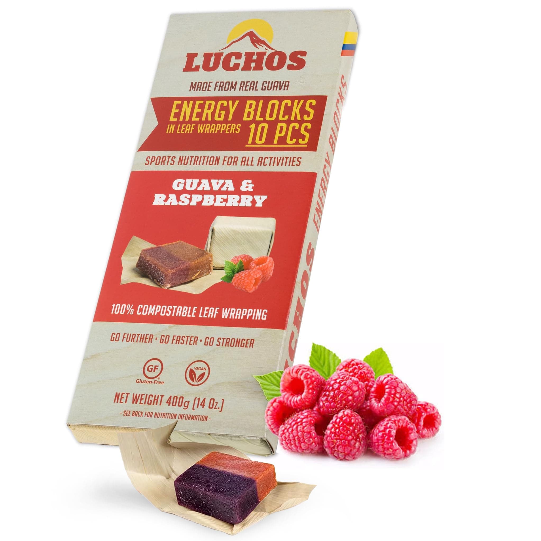 LUCHOS Energy Blocks - Guava & Raspberry, 400 g | Colombian On-the-Go Sports Nutrition for Running, Cycling & Hiking | A Natural Alternative to Bars & Gels | Vegan, Gluten Free & Easy to Digest
