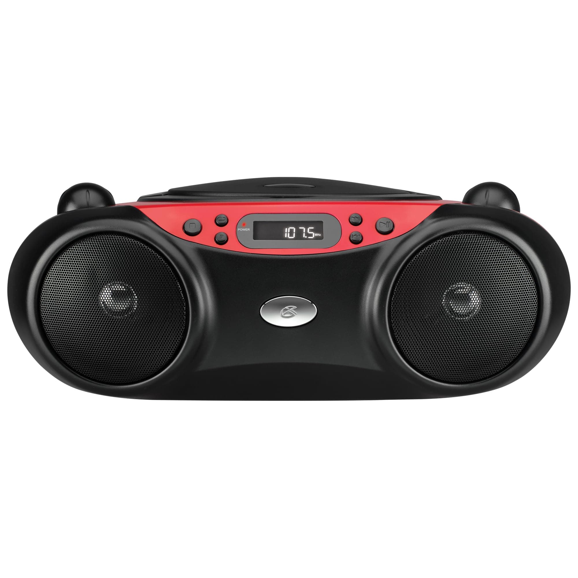 GPX, Inc. Portable Top-Loading CD Boombox with AM/FM Radio and 3.5mm Line In for MP3 Device - Red/Black
