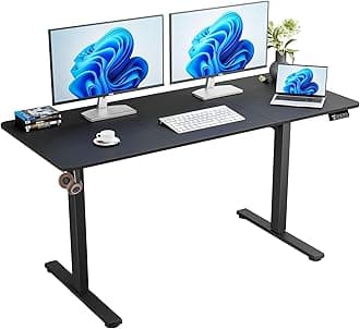 ERGOMAKERElectric Height Adjustable Standing Desk 140x60cm (55.1"x23.6"), Sit Stand Desk with Splicing Top for Home Office (Black Frame, Black Desktop)