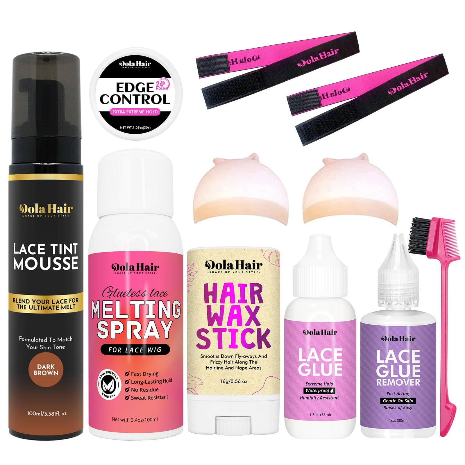 Lace Glue Kit - Complete Set with Lace Tint Mousse, Wig Installation & Melting Spray (Dark Brown)