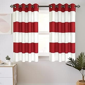 DriftAway Red Striped Room Darkening Curtains Patriotic Horizontal Stripe Classic Grommet Drapes for Bedroom Living Room Thermal Insulated Panels for Holidays July 4th Labor Day Thanksgiving Christmas