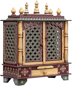 Kamdhenu Art and Craft Wooden Temple/Home Temple/Pooja Mandir/Pooja Mandap/Temple for Home (Maroon), 24 Cm