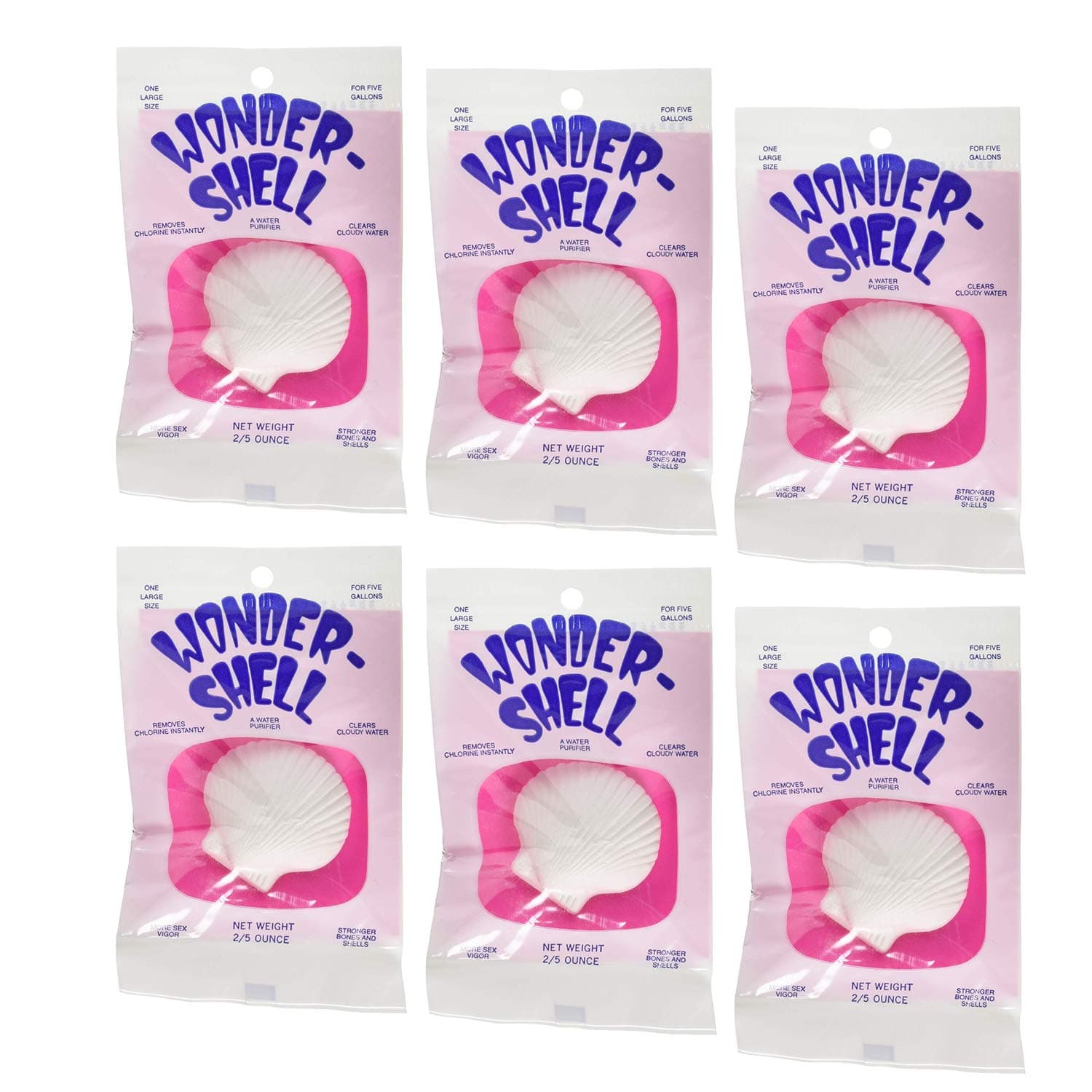 6 Pack Wonder Shell Natural Minerals, Large, for Aquariums (6 Large Shells, 0.24 Pounds Each), Aquarium Water Treatment, Maintains Water Quality, Removes Chlorine Instantly