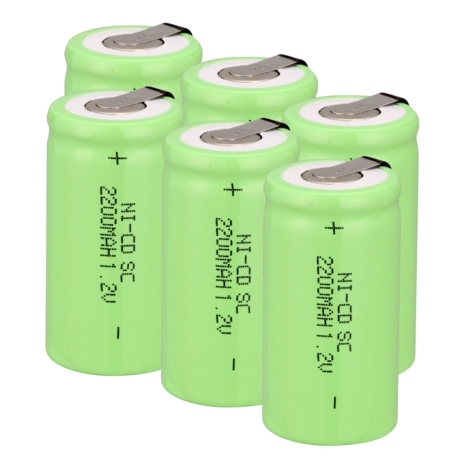 Odstore 1.2V 2200mAh Ni-Cd Tap Sub C SC Rechargeable Battery Batteries (6 pcs Green)