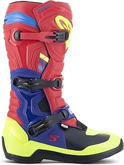 Alpinestars Adult Tech 3 Motocross Boot, 9, Bright Red/Dark Blue/Yellow Fluo