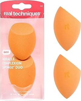 Real Techniques Miracle Complexion Sponge for Liquid & Cream Makeup, 3-Point Design for Seamless Application, Streak-Free Natural Dewy Finish, Latex-Free, Cruelty-Free, Vegan, Easy to Clean, Pack of 2