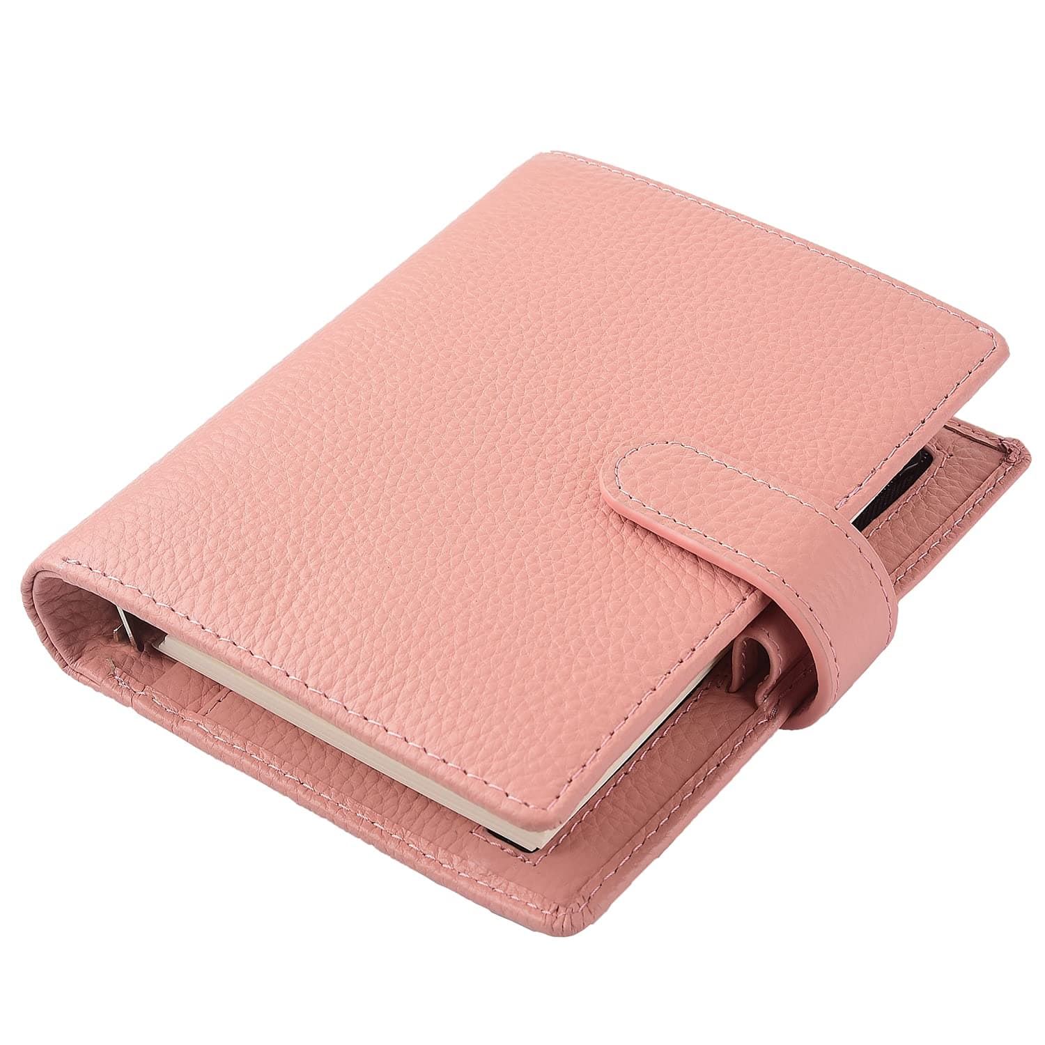 7Felicity Budget Binder,Leather Rings Planner, 6-Ring Pocket Organizer Notebook Cover (Lychee-Pink)