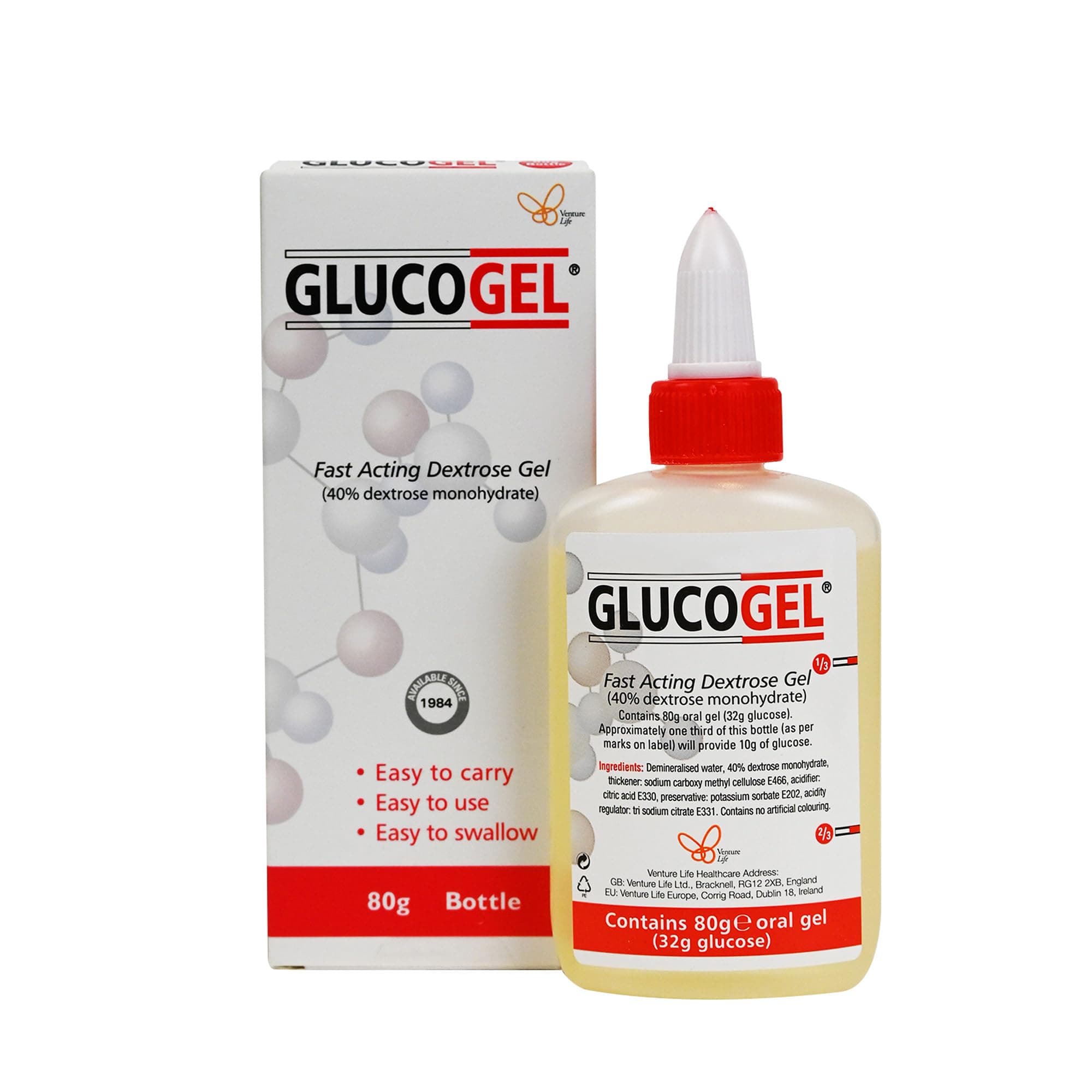 GlucoGel Fast Acting Glucose Energy Gel, Rapid Support for On-the-Go, Original Unflavoured, 10g of Glucose per Serving, 80g Bottle (Pack of 1)