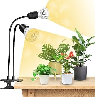300W LED Grow Lights for Indoor Plants with Lifetime Free E27 Grow Bulb Replacement, Full Spectrum Doule Gooseneck Clip Plant Grow Lamp with Optical Lens for Seedlings Plant Growing - Black