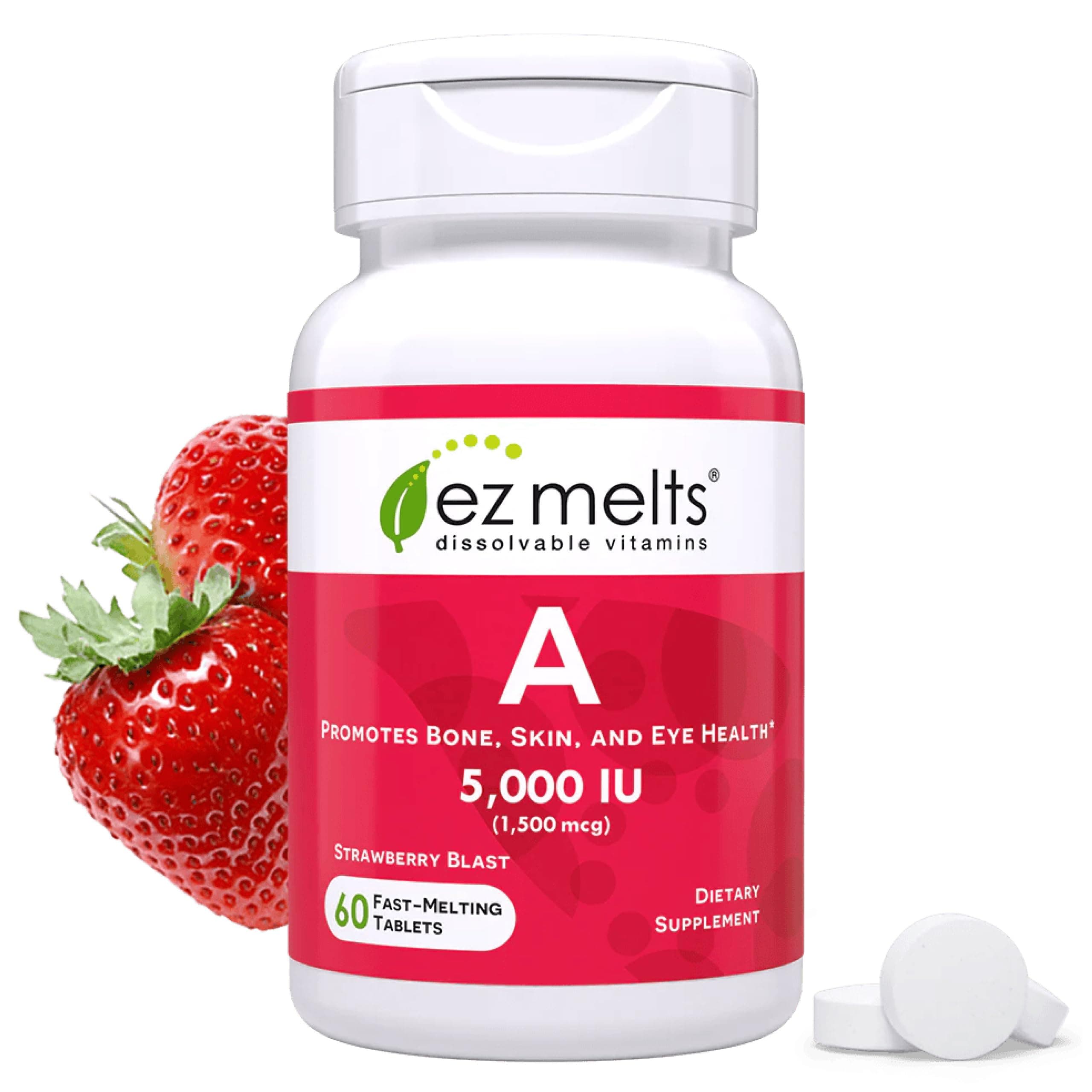 Ez Melts Vitamin A 5000 Iu As Retinol Supplements - Dissolvable Supplement To Support Immune, Skin & Eye Health Vegan Tablets With Zero Sugar