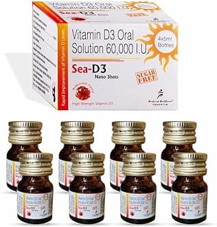D3 Nano Shots/Vitamin D3 60000 I.U Suga Free Oral Solution Syrup(8 Shots Of 5Ml Each) = 2 Boxes, 1 Count