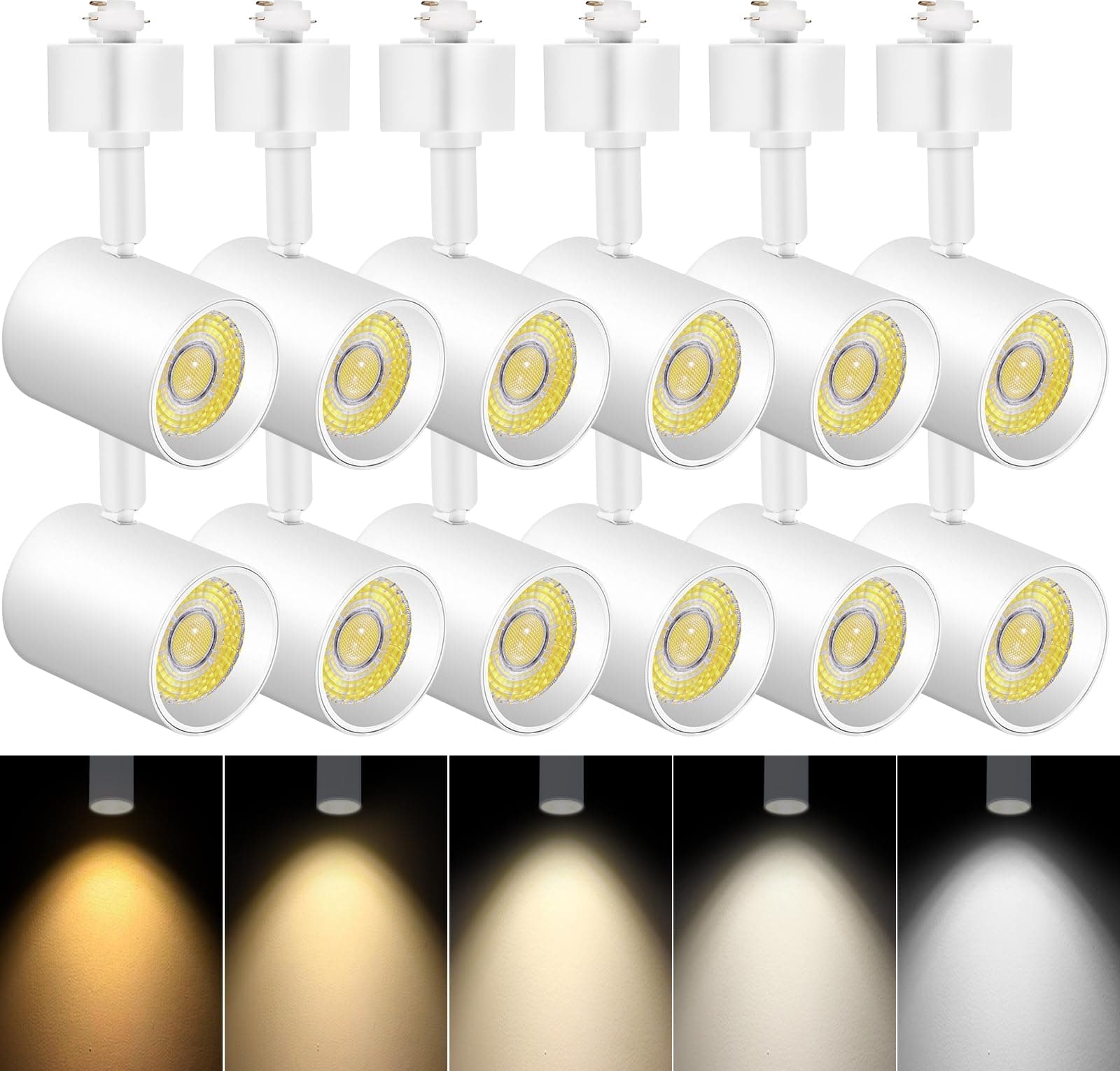 VANoopee 12 Pack 5-Color LED Track Lighting Heads H Type Track Light Heads Dimmable, 2000K 3000K 4000K 5000K 6000K Adjustable, Flicker Free CRI90+ 24° 10W 800lm, White