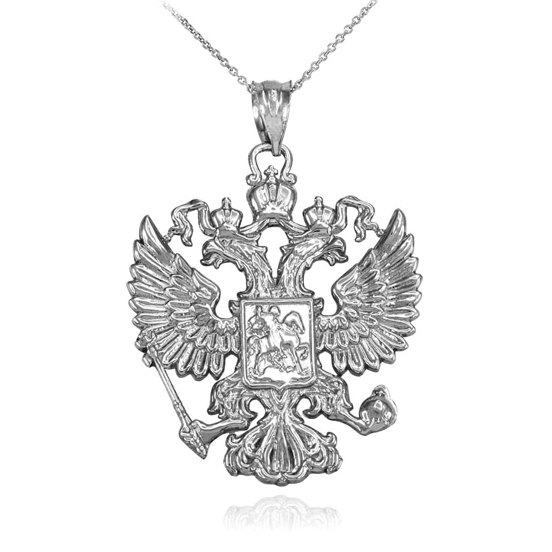 - Sterling Silver Russian Imperial Coat of Arms Double-Headed Eagle Pendant Necklace