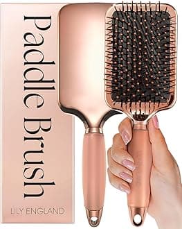 Paddle Hair Brush for Detangling, Blowdrying and Straightening - Large Hair Brush for Women and Kids with All Hair Types - Lily England Gel Handle Hairbrush: The Ideal Paddle Brush (Rose Gold/Black)