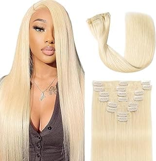 Clip in Hair Extensions Real Human Hair 3.6oz/100g Clip ins 100% Brazilian Remy Human Hair Extension for Women 8pcs Per Set with 18 Clips Double Weft (18 Inch #60 Platinum Blonde)