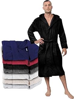 TwinzenMen's Bathrobe, 100% Cotton (350 g/m²) Oeko-Tex® Certified, Bathrobe with Hood, 2 Pockets, BeltOEKO-TEX STANDARD 100