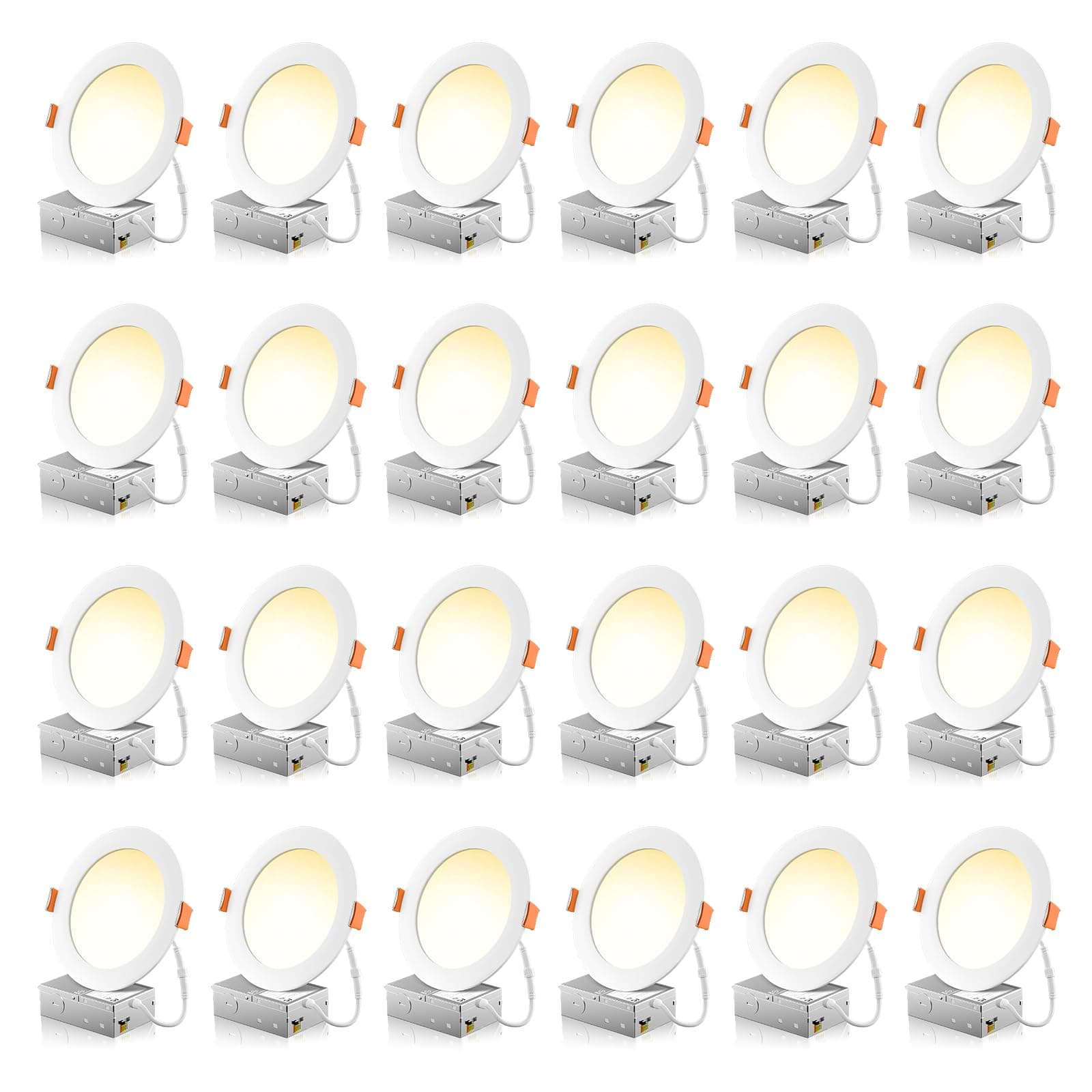 FREELICHT 24 Pack 6 Inch 5CCT Ultra-Thin LED Recessed Ceiling Light with Junction Box, 2700K/3000K/3500K/4000K/5000K Selectable, 1050LM Brightness, Dimmable Canless Wafer Downlight, 12WEqv110W-ETL&FCC