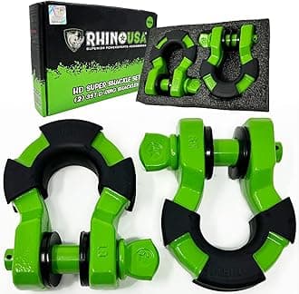 Rhino USASuper D Ring Shackles (2-Pack) - 70,548lb Break Strength – Heavy Duty 3/4" Clevis Shackle with 7/8 Pin for Towing & Off-Road Use - Pairs with Tow Strap for Vehicle Recovery (Green)