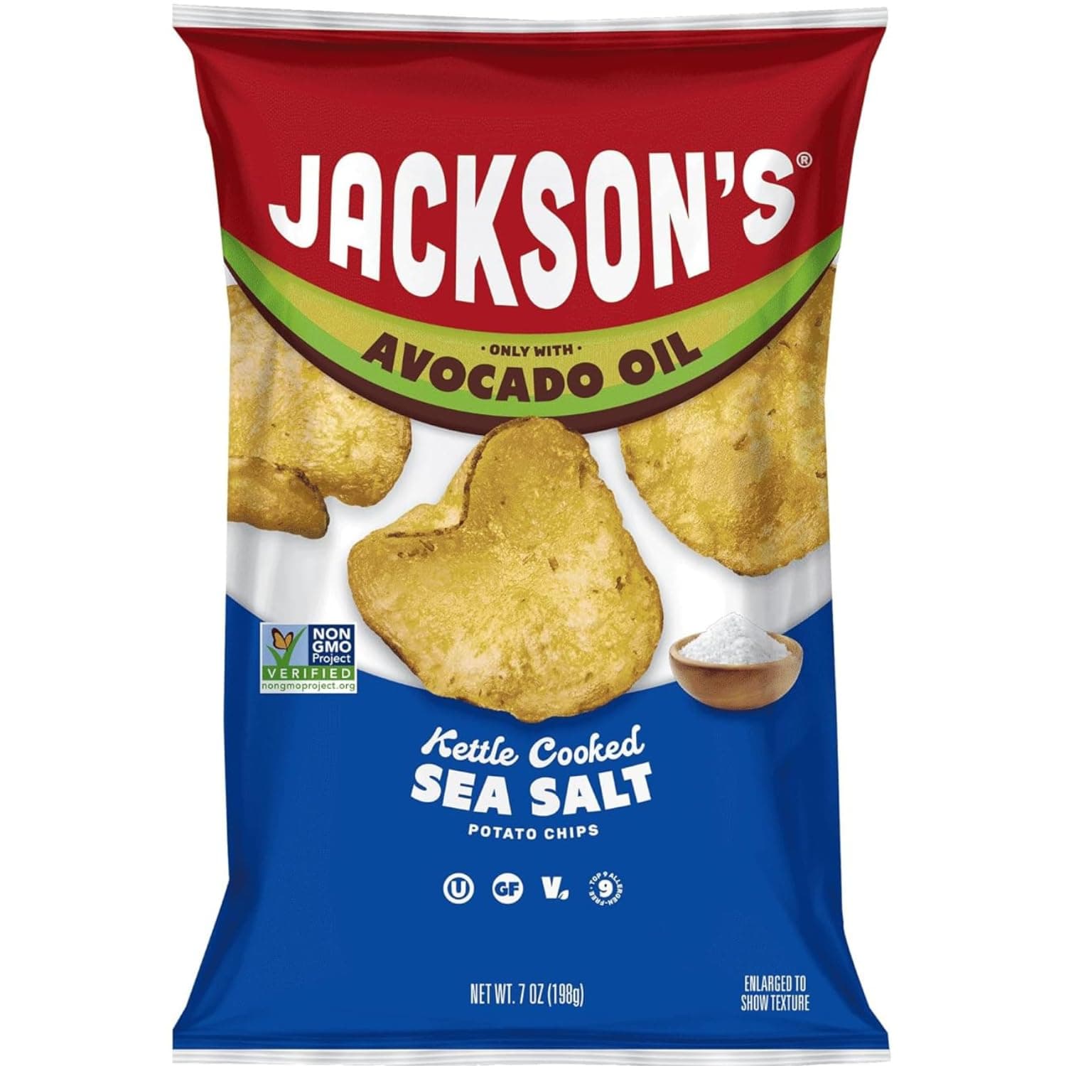 Jackson’s Potato Classic Kettle Chips with Sea Salt (7oz, Pack of 6) - Made with Premium Avocado Oil - Allergen-friendly, Gluten Free, Peanut Free, Vegan, Kosher - Shark Tank Product