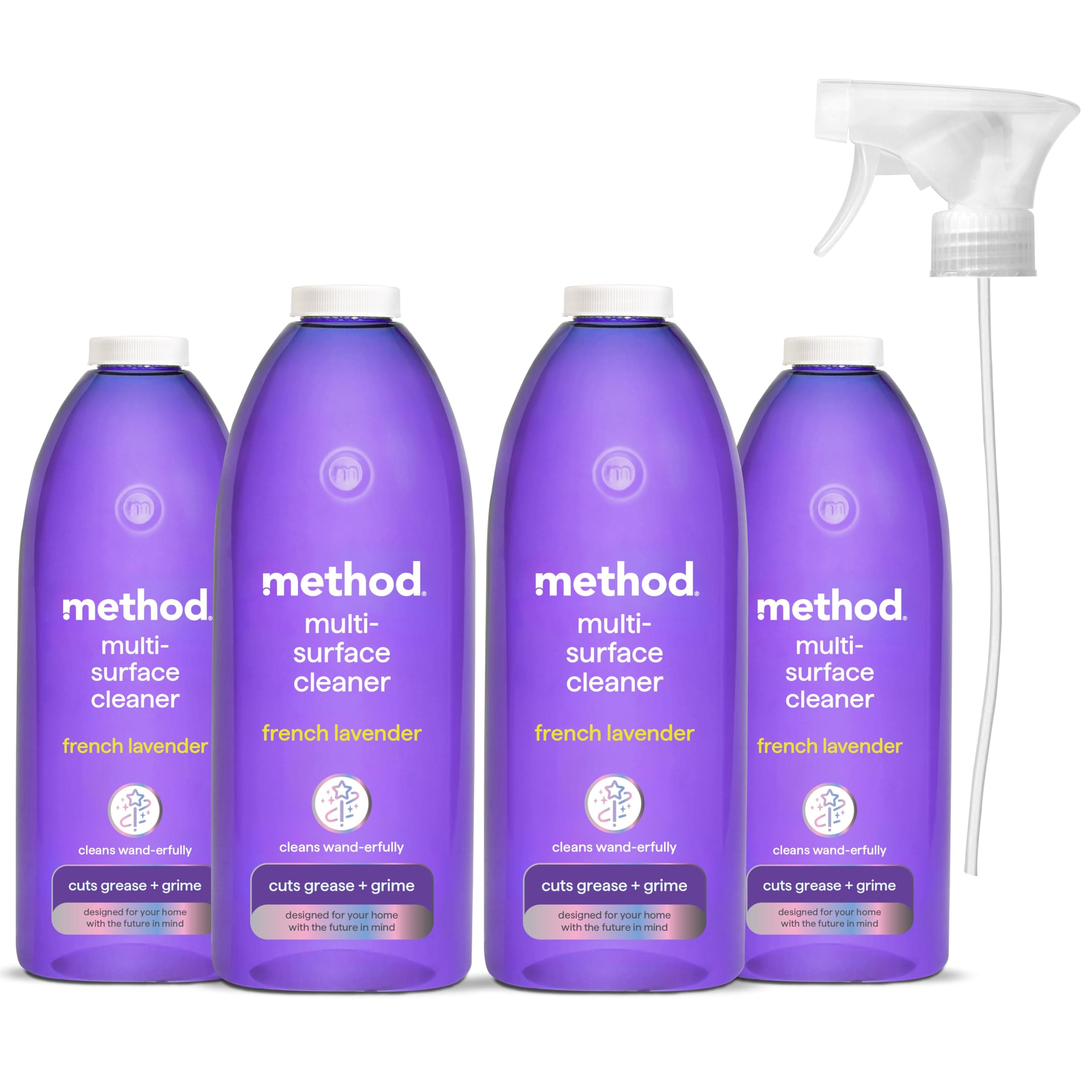 Method All Purpose Cleaner Spray, Cuts Grease and Grime, Surface Cleaner, French Lavender Scent, Pack of 4, 4x 828ml