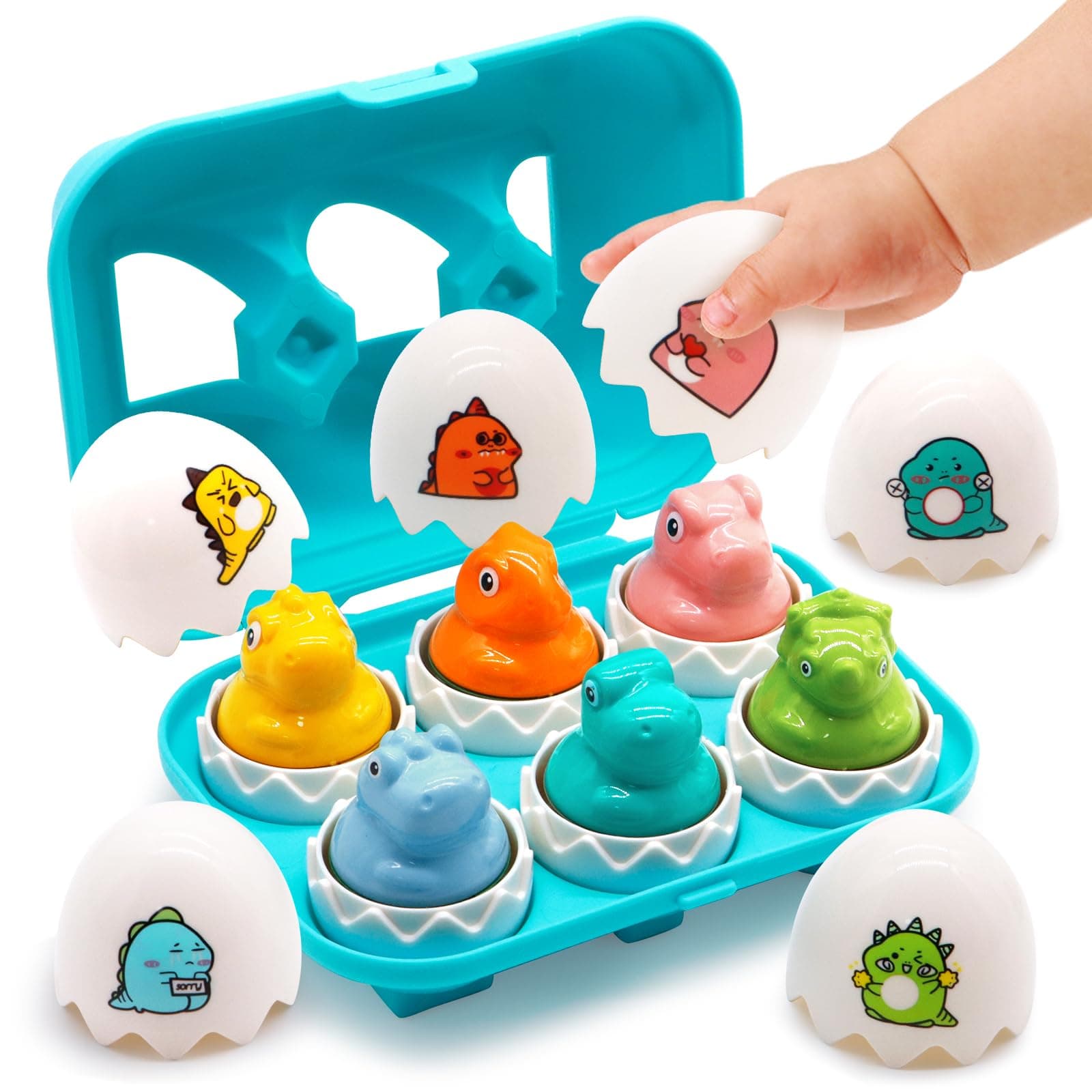 MOONTOY Dinosaur Matching Egg for Toddler 1 2 3 Year Old Boy Easter Gift Present 6pcs Montessori Educational Toy Color Sorting Easter Eggs Toy for 12-18 Months Kids Boys Girls Shape Sorter Puzzle