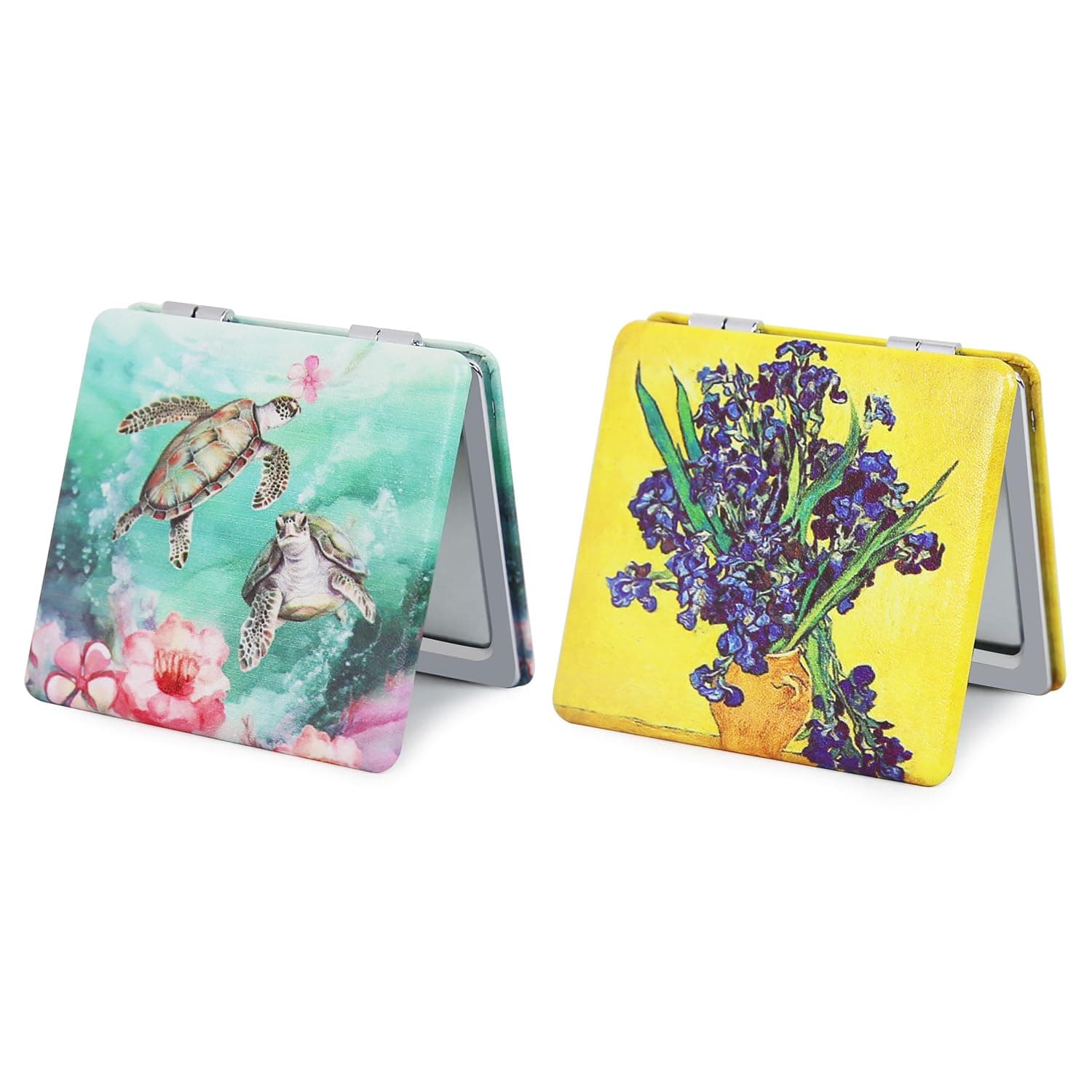 Pocket Mirror for Women, 2 Pcs Square 2.8” PU Style Double Sided 1X/3X Mirror for Purse Travel Compact Mirror (MA01OP03)