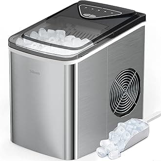 Silonn Ice Makers Countertop, 9 Cubes Ready in 6 Mins, 26lbs in 24Hrs, Self-Cleaning Ice Machine with Ice Scoop and Basket, 2 Sizes of Bullet Ice, Stainless Steel