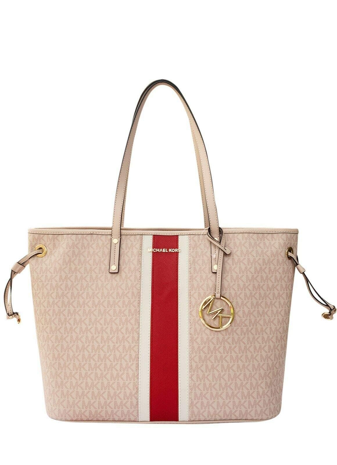 Michael Kors Jet Set Travel Large Drawstring Tote Center Stripe MK Signature Ballet PVC