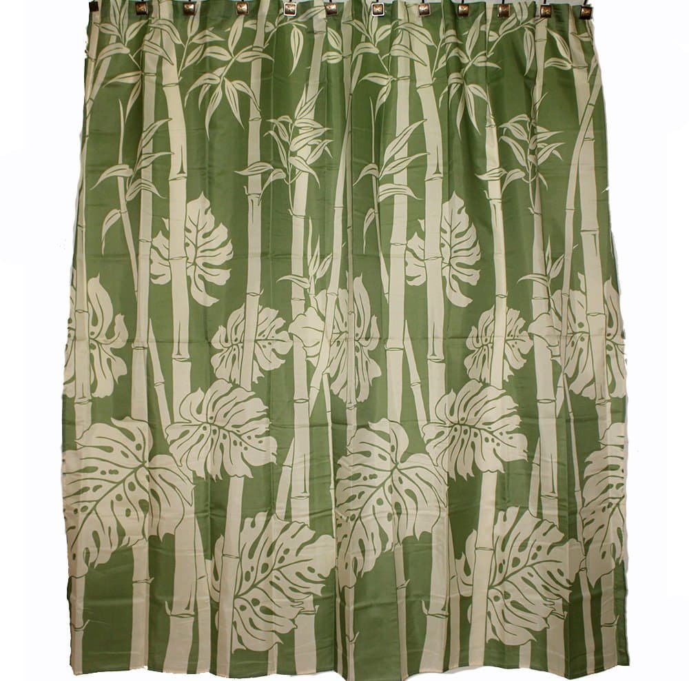 Hawaii Theme Polyester Fabric Shower Curtain Bamboo and Monstera Leaf