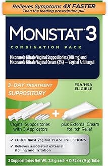 3-Day Yeast Infection Treatment Suppositories + Itch Relief Cream, 7 Piece Set
