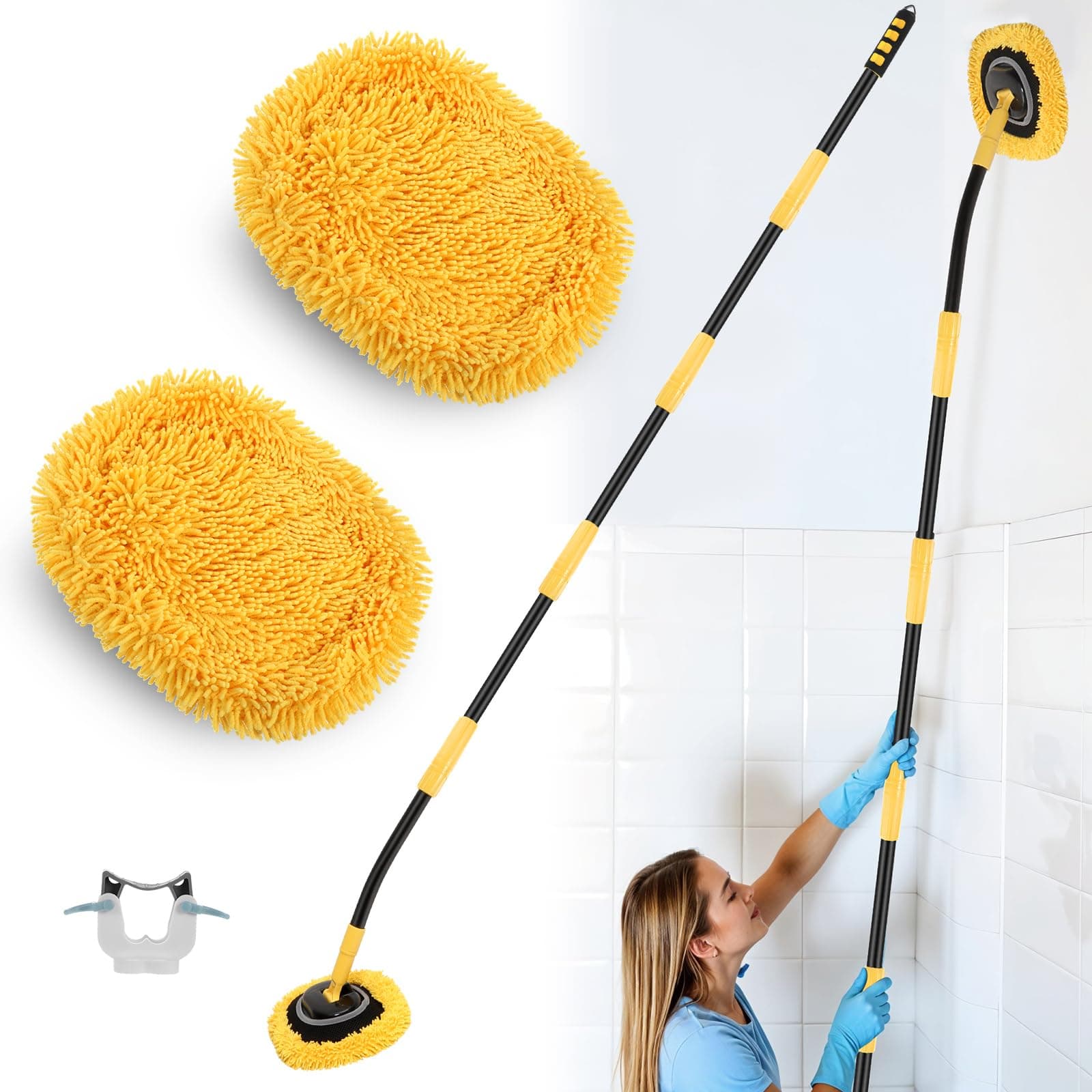 Wall Cleaner Mop,73”Wall Mop Cleaner with Long Handle,Ceiling Dust Mop with 15° Bent Labor-Saving Elbow Extension Pole for Cleaning Walls Window Ceiling Floor Car High Cabinet