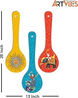 Artvibes Madhubani Art Wooden Wall Hanger For Home | Office | Living Room | Gift | Modern Decoration Items | Kitchen Wall Decor | Home Decor Hanging Items (Wh_5010N), Set Of 3