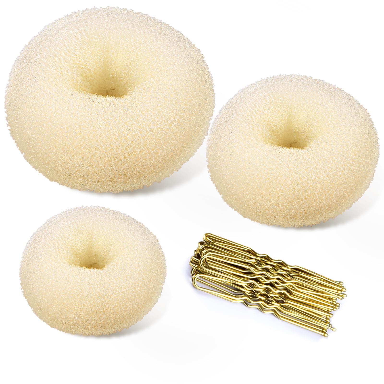 Donut Bun Maker, 3 pcs Hair Bun Maker with 20 pcs Bobby Pins Blonde for Ballet Styling