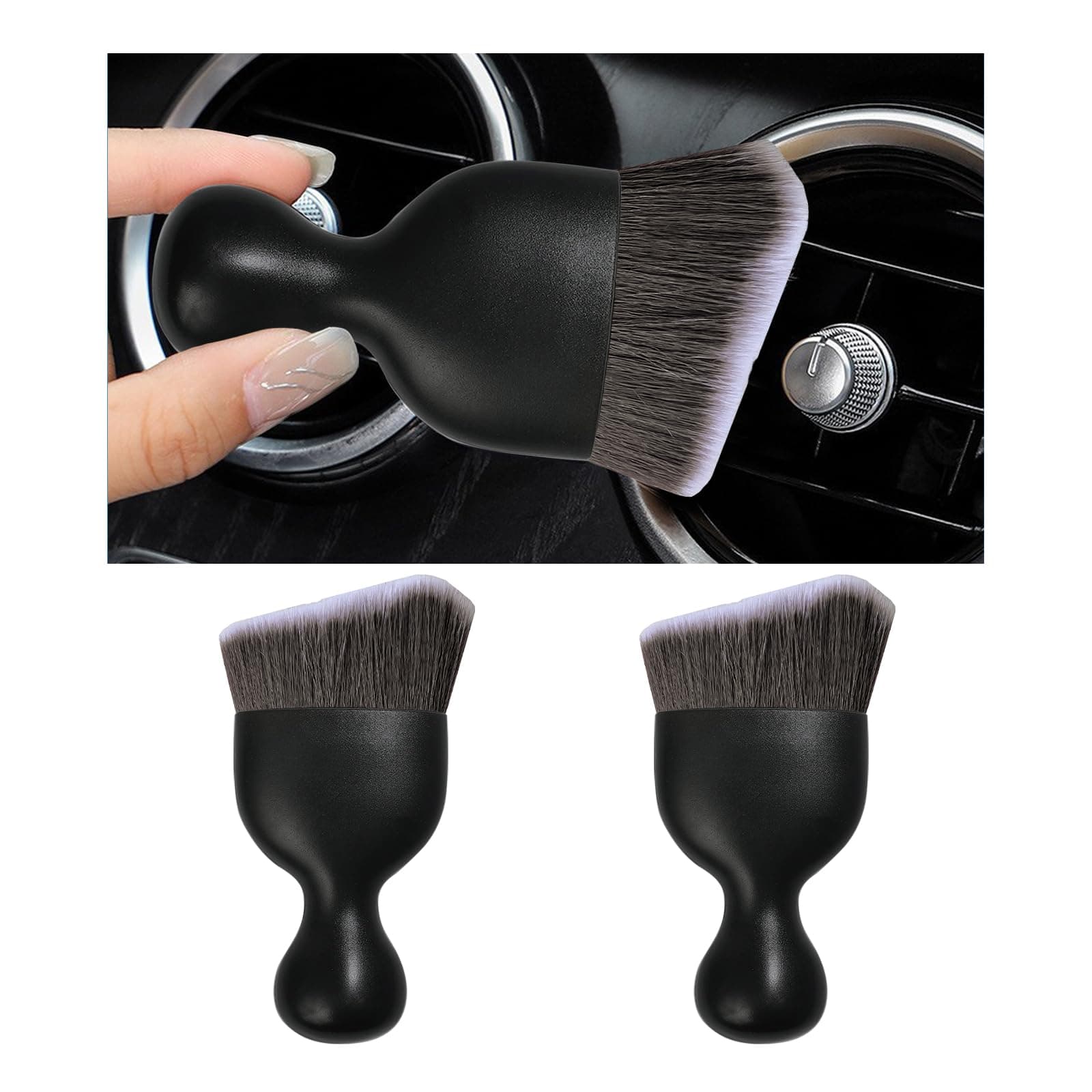 2PCS Car Interior Dust Brush, Soft Scratch Free Auto Detailing Brushes, Universal Vehicle Interior Cleaning Tool for Automotive Dashboard, Air Vents, Leather (Brown & White)