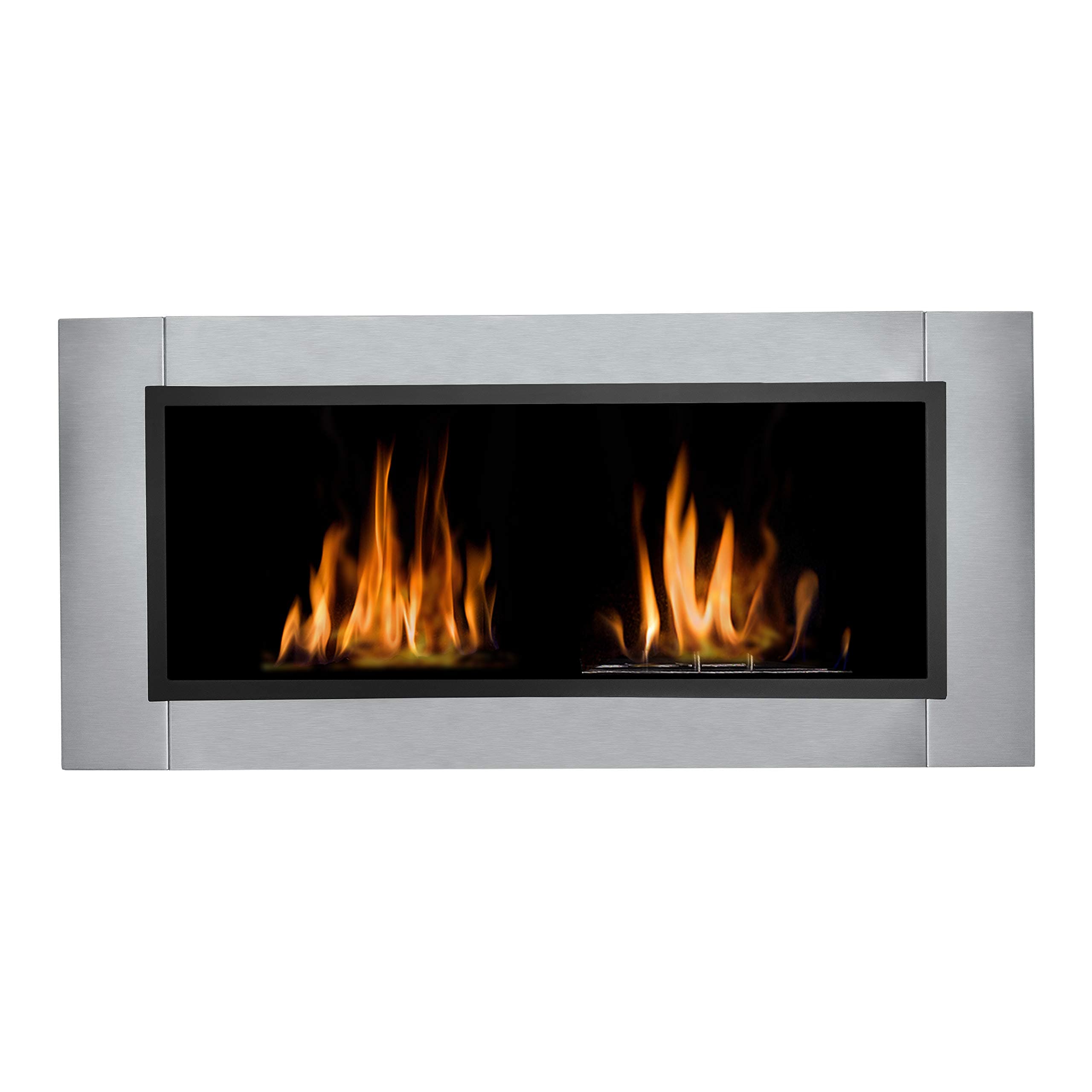 Skypatio 43 Inch Linear Ventless Wall Mounted Bio Ethanol Fireplace,Daul Layer Burner,12,000 BTUs,Stainless Steel,Silver