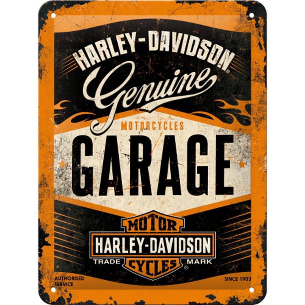 Retro Tin Sign – Harley-Davidson Garage – Gift idea for motorcycle fans, Metal Plaque, Vintage design for wall decoration, 15 x 20 cm