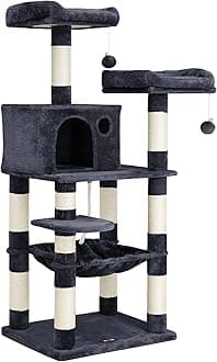 Feandrea Cat Tree, 56.3-Inch Cat Tower, Multi-Level Plush Condo with 11 Scratching Posts, 2 Perches, Hammock, Cave, Smoky Gray UPCT15GYZ
