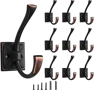 10 Pack Decorative Heavy Duty Towel Hooks for Hanging Robe Double Oil Rubbed Bronze Coat Hooks Wall Mounted with Screws for Key, Towel, Bags, Cup, Hat