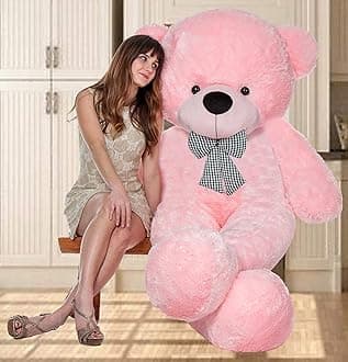 OSJS Toys 4 Feet Teddy Bear with Neck Bow Stuffed Spongy Cute Teddy Bear Pink_4 Feet (120 cm)