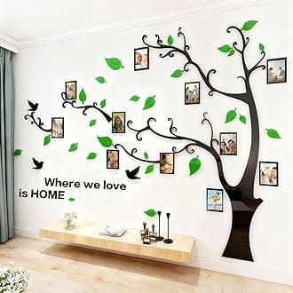 3D Tree Wall Stickers - DIY Photo Frame Tree Wall Decal Family Photo Frame Sticker Murals Wall Decor Living Room Bedroom TV Background Home Decorations (M:83 * 59in,Green Left)