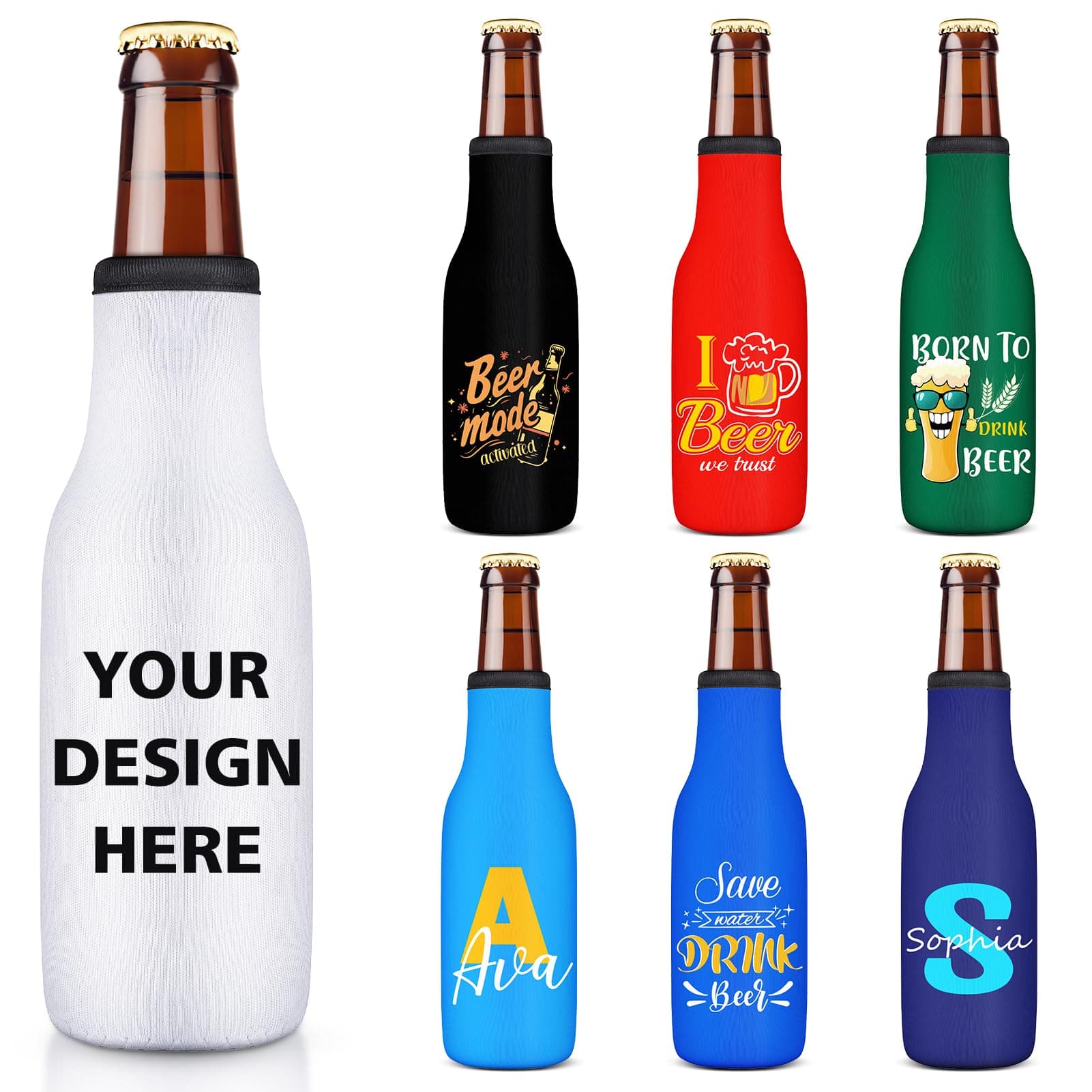 Custom Beer Bottle Sleeve Insulators 12oz Standard Zip-up Bottle Jacket Non-slip Thick Neoprene Drink Holder with Personalized Logo Text Bulk