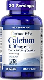Puritan's PrideCalcium 1500 mg with Vitamin D 1000 IU-120 Coated Caplets, 120 Count (Pack of 1) (14835)