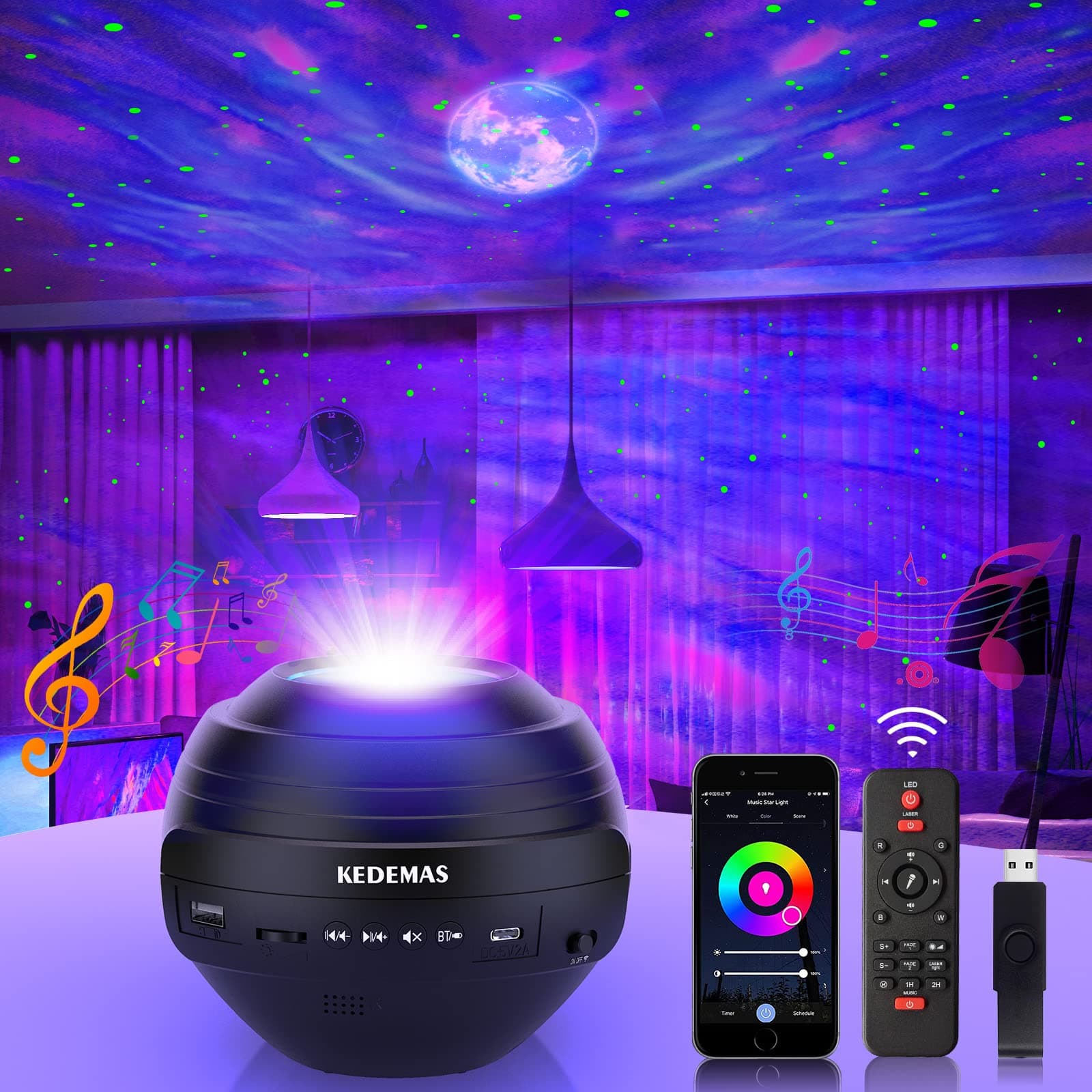 Galaxy Projector for Kids,Star Projector with APP and Remote Control,Galaxy Light Projector with Music Speaker, Timer Function, Night Lights Projector for Bedroom/Room Decor(Black)