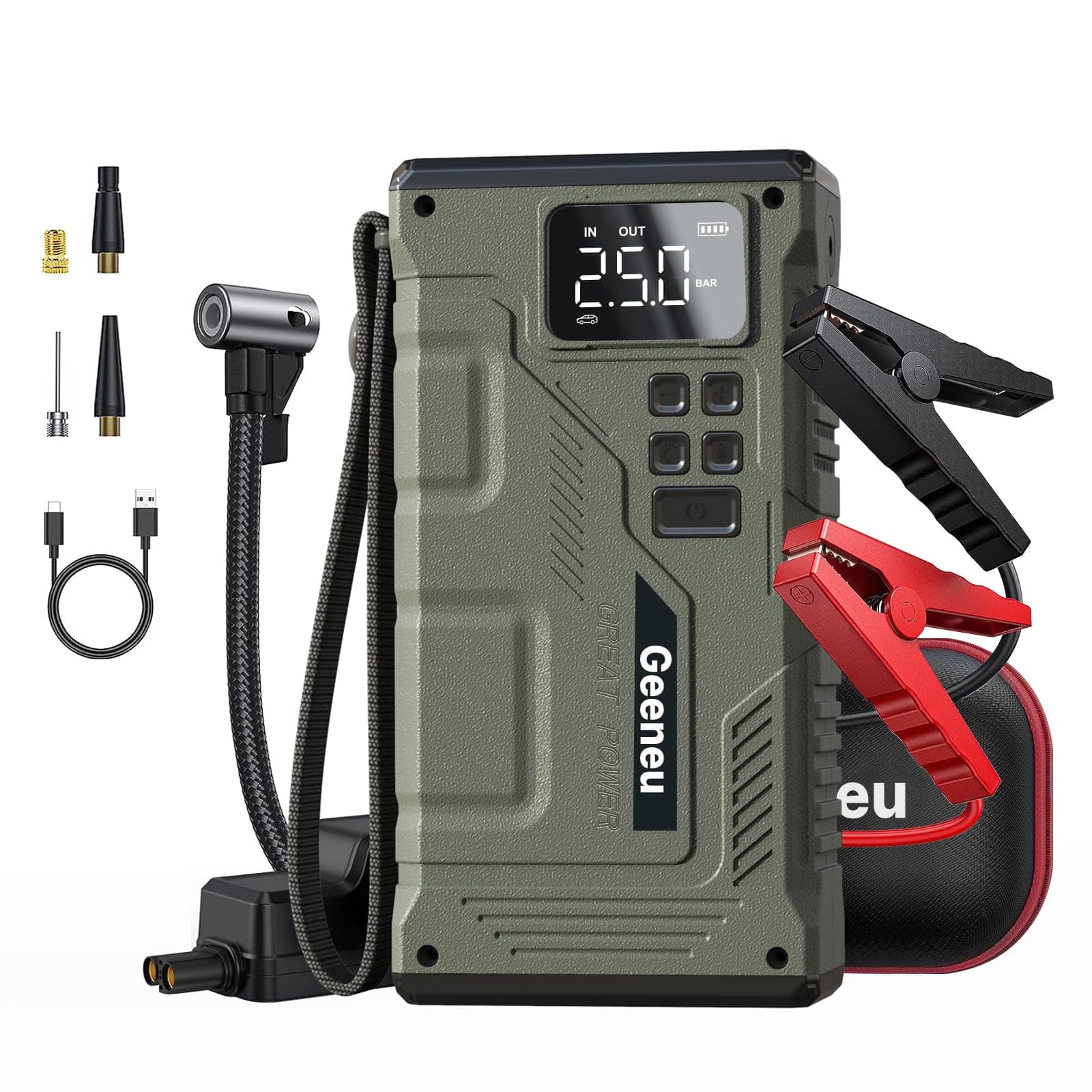 Jump Starter with Air Compressor, Portable 6000A Peak Car Jumper Starter with 150PSI Digital Tire Inflator (All Gas/10L Diesel), Power Pack Booster Jump Box