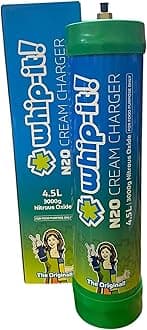 Whip-It! The Orignal Premium N2O - Nitrous Oxide - Pure Culinary Gas 4.5 L Tank 3000g/Cylinder Cream Charger- Pure Food-Grade Culinary Gas with Standard Dispensers For Food Purpose Only (1 Pack)