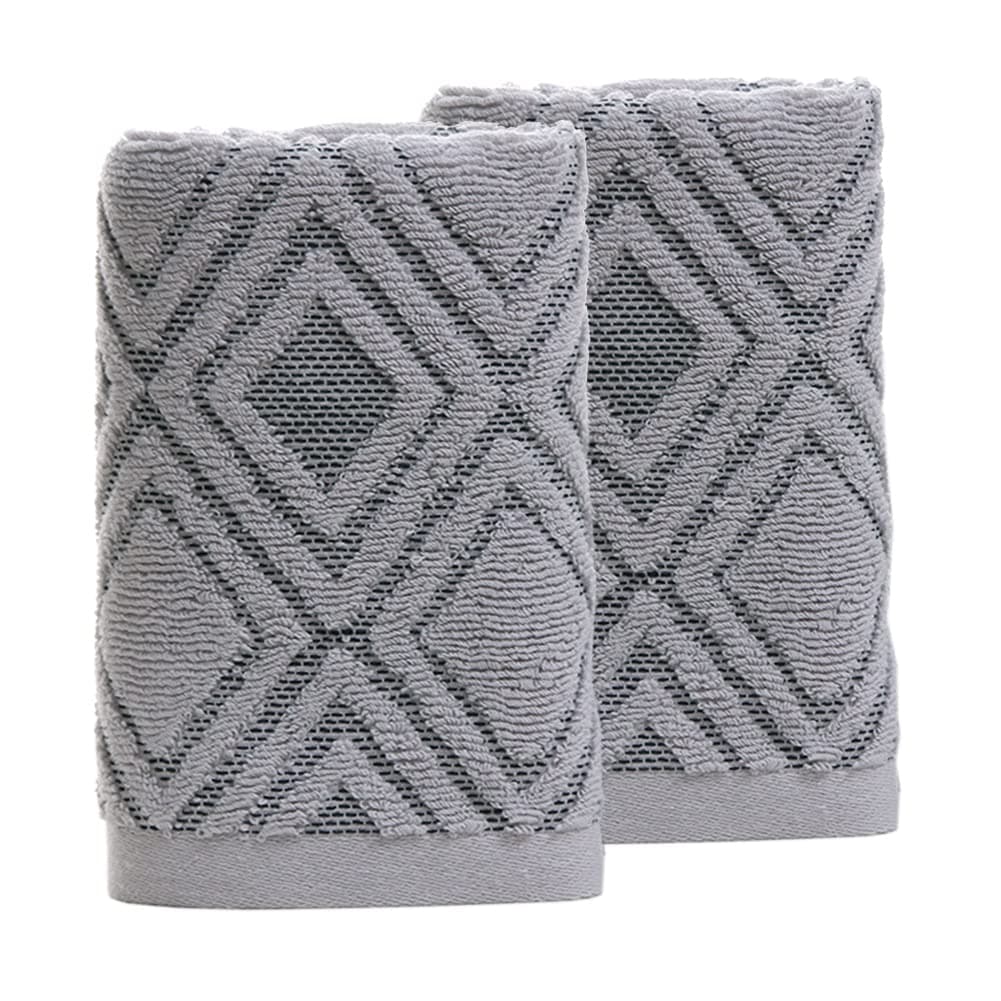 Pidada Hand Towels Set of 2 Diamond Pattern 100% Cotton Absorbent Soft Decorative Towel for Bathroom (Gray)