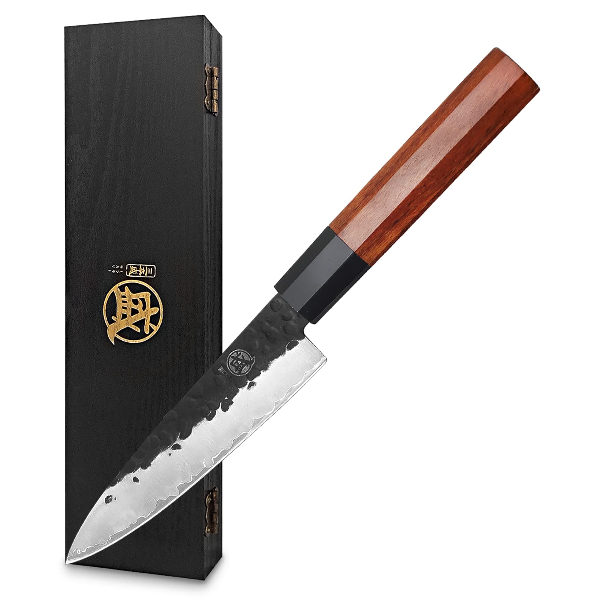 MITSUMOTO SAKARI 5.5 Inch Paring Chef's Knife, 3-Layer Laminated Steel Petty Knife, Professional Cooking Knives With Sandalwood Gift Boxes